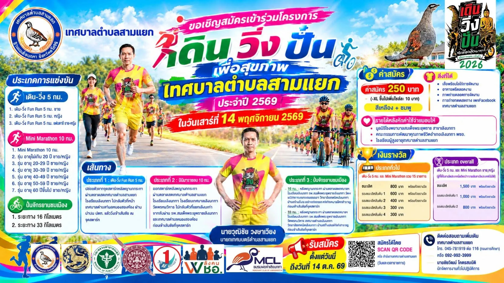 เดิน วิ่ง ปั่น เพื่อสุขภาพ เทศบาลตำบลสามแยก ประจำปี 2569's banner
